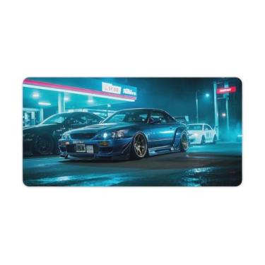 Imagem de HouLaiZhe JDM Tapete de mouse para jogos grande frota de carro próximo ao posto de gasolina, base de borracha antiderrapante, acessórios de computador, suprimentos para escritório, casa, 30 x 60 cm