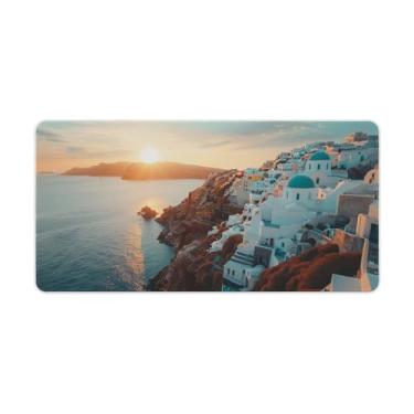 Imagem de FoRes Santorini Greece Sunset Beautiful Large Mouse Pads Gaming Antiderrapante Base de Borracha Tapete de Mesa Laptop Acessórios de Computador Suprimentos Bloco de Escrita para Escritório Casa 30 x 60