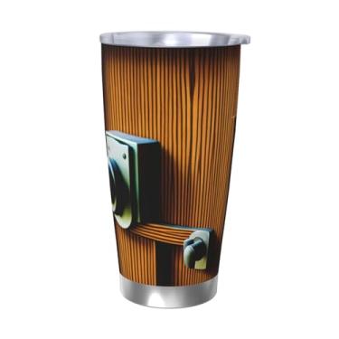 Imagem de Zeraoke Porta de madeira e impressão de fechadura 590 ml caneca de aço inoxidável com tampa de palha, caneca de palha de carro, mantém as bebidas frias para escritório, casa, funciona muito bem para