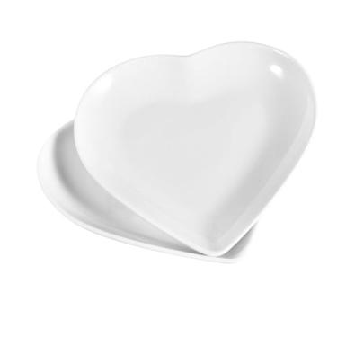 Imagem de Pratos de coração de 20 cm, pratos de cerâmica para servir aperitivos e pratos de sobremesa, conjunto de 2 para pratos de cozinha de restaurante doméstico, hotel, para catering de casamento ou eventos