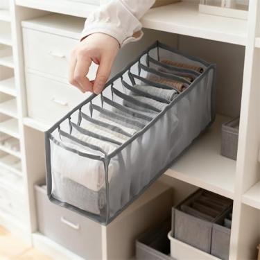 Imagem de 1 bolsa de armazenamento cinza com divisória de gaveta de 11 grades – organizador de poliéster transparente, ideal para organização de lingerie, meias e gravatas