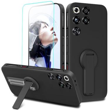 Imagem de Nijiadi Capa de telefone compatível com ZTE Redmagic 11 Pro com protetor de tela, 360° giratório dobrável oculto/suporte de silicone TPU capa protetora para Redmagic 11 Pro 5G 2025 - preta