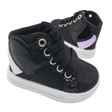 Imagem de Tênis Sapatinho Para Bebês Infantil Cano Alto Love Glitter Preto, 22