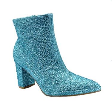 Imagem de ABSOLEX Bota feminina de salto médio com strass e bico fino, Azul claro, 34