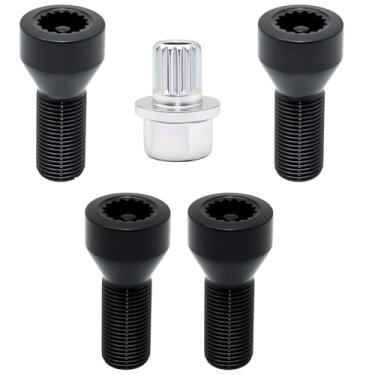 Imagem de Conjunto de trava de roda M14 x 1,25 mm compatível com E70 E71 F10 F30 F22 F32 G11 F01 F25 F26, Mini I3 I8 M2 M4 F80 X2 X4 X6 Trava de parafuso de roda preta e substituição de chave mestra 366 13678