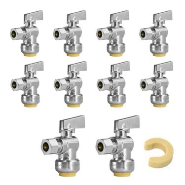 Imagem de Válvula de parada de ângulo de giro de 1/4, válvula angular de encaixe Niikappu pacote com 10, válvula de compressão de 1/2 pol. x 3/8 pol. OD para bidê, pia e máquina de lavar