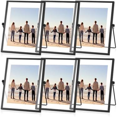 Imagem de Amyhill Conjunto de 6 molduras de metal vintage minimalistas ornamentadas flutuantes com cavalete antigo, suporte vertical de vidro para fotos e mesa