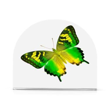 Imagem de Qilmy Lindo porta-guardanapos de borboleta verde, porta-guardanapos de acrílico transparente para mesa, suporte de guardanapo de coquetel de papel de seda para cozinha, dispensador de guardanapos de
