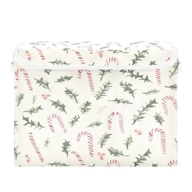 Imagem de CEBUGI Caixotes de armazenamento com tampas, caixa de armazenamento de tecido dobrável, bastões de doces, folhas de azevinho, cubos, caixas organizadoras para armário de casa, prateleiras de quarto