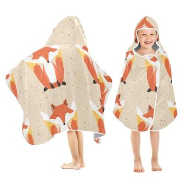 Imagem de Burbuja Toalha de banho com capuz de raposas fofas para crianças, toalha de praia de pelúcia macia absorvente para meninas e meninos 3-10 anos, 61 x 127 cm
