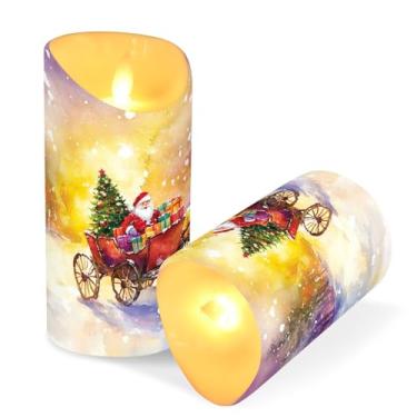 Imagem de Blueangle Pacote com 2 velas de rena de Papai Noel sem chama com controle remoto e temporizador, velas LED cintilantes (7,6 cm x 15 cm) para decoração de casa, casamento, acampamento (525)