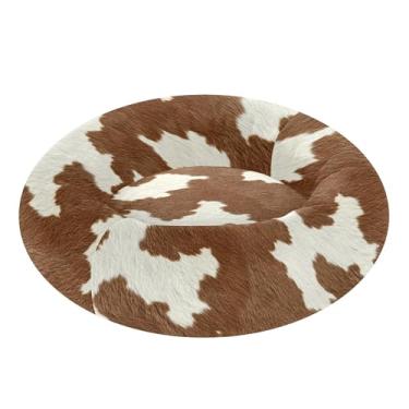 Imagem de SEHANY Cama de cachorro com estampa de vaca marrom, removível e lavável, pequena, redonda, cama de gato fofa, super macia, confortável para animais de estimação com fundo antiderrapante para cães