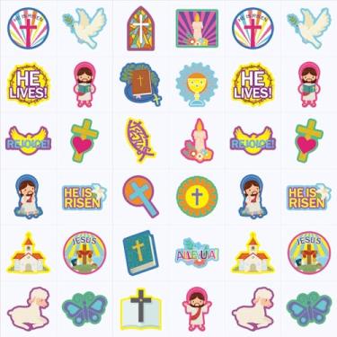 Imagem de 480 peças de adesivos cristãos de papel autoadesivo Jesus Loves You adesivos cristãos para crianças adesivos católicos multicoloridos borboleta arco-íris pomba coração peixe adesivos religiosos para