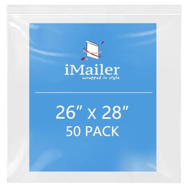 Imagem de iMailer - 66 cm x 71 cm Pacote com 50 - Sacos com zíper resseláveis de 2 mm - Sacos plásticos transparentes com fecho superior para armazenamento, organização, artesanato, viagens