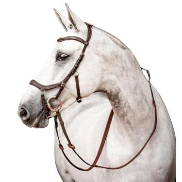 Imagem de Bello-Equine Alívio de pressão conforto ergonômico cavalo freio Havana marrom | Ergonômico | Confortável | Durável (freio + rédeas de couro, X-Full/Oversize)