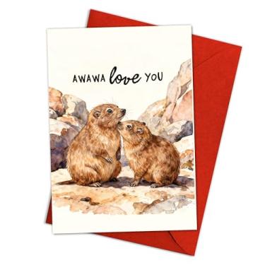 Imagem de Podagree Cartão de Dia dos Namorados Awawa Love You Cute Hyrax Couple – Cartão engraçado com trocadilhos de amor para ele ou ela – Único 14 x 20 cm dobrado com envelope