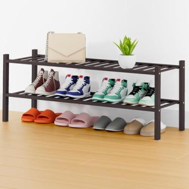 Imagem de Smiry Sapateira, organizador de sapatos de bambu longo de 2 camadas de espessura, prateleira empilhável de madeira para armário, entrada, entrada da porta da frente, marrom