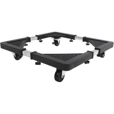 Imagem de Carrinho Multiuso com Rodinhas para Eletrodomésticos e Móveis, Suporte Universal Ajustável, Aço Inox e Plástico ABS, Preto, 56x56x10cm, Suporta até 138kg