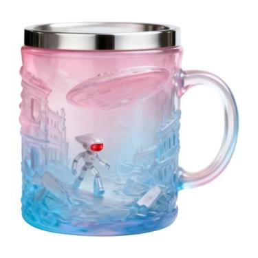 Imagem de Copo de Café,Recipiente para Bebidas com Alienígena 3D em Relevo 200ml - Copo De Café Com Borda Em Aço Inoxidável - Para Casa Cozinha Viagem Trabalho Da Manhã Festa