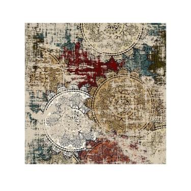 Imagem de BYYVVO Tapete quadrado 12 x 12 lavável: tapete antiderrapante para entrada de cozinha - Tapete abstrato fino baixo macio resistente a manchas para berçário escritório (1,5 m vermelho verde multi)