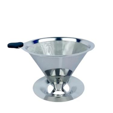 Imagem de Filtro de Café Inox 304 Reutilizável, Coador sem Papel, Peneira Aço, Pegador Silicone(G)