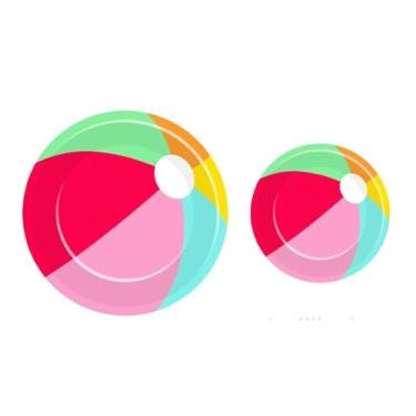 Imagem de AnyDesign 48 peças de pratos de papel bola de praia de verão pratos descartáveis 18 e 23 cm rosa colorido bola de bilhar utensílios de mesa para aniversário, férias, piquenique, churrasco, suprimentos