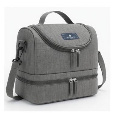 Imagem de Bolsa Lancheira Térmica Duplo Compartimento, Lancheira com Alça de Mão e Ombro, Zíper Duplo para Marmita (Cinza)