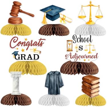 Imagem de 8 peças de centro de favo de mel de parabéns advogado, decorações de festa de formatura de faculdade de direito decoração de mesa futuro advogado classe de 2026 para parabéns futuro advogado formatura
