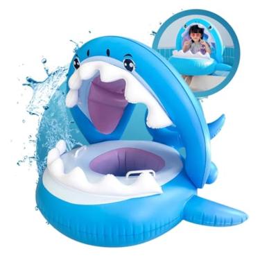 Imagem de Boia Bote Bebê Infantil Inflável com Cobertura UV – Flutuador Piscina, Assento Seguro, PVC Resistente, Modelo Tubarão/Animal Divertido para Crianças 6 a 36 Meses