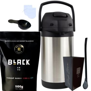 Imagem de Kit Tereré Black Erva Mate 500g Garrafa Térmica 2,5L Copo Acrílico 270ML e Bomba de Ferro (CEREJA I)