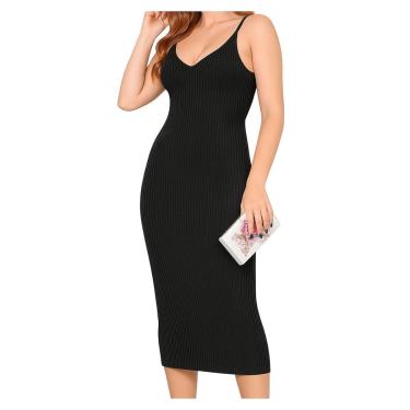 Imagem de Vestido FMF Tricô Modal Midi Feminino Justo Elegante Alças Finas-Feminino