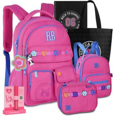 Imagem de Kit Mochila Escolar RB Rebecca Bonbon Estojo Lancheira Reforçada Menin