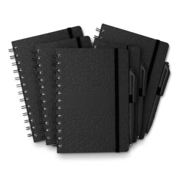 Imagem de Caderno Espiral com Capa Dura Texturizada, 70 Folhas Pautadas Impermeáveis, Suporte para Caneta, 17,8x12,8x1cm, Preto (3, Preto)