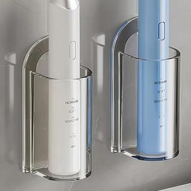 Imagem de Suporte de escova de dentes elétrica com suporte autoadesivo, organizador de armazenamento de banheiro montado na parede - sem broca, secagem rápida, design ABS moderno para escovas de dentes