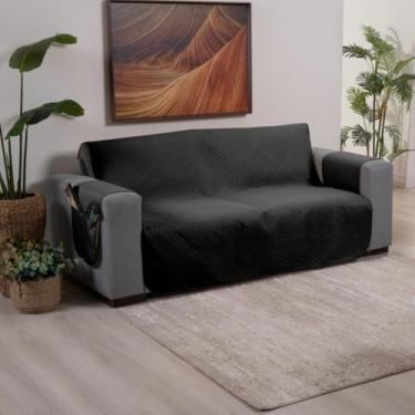 Imagem de Protetor Capa de Sofá 2 3 e 4 Lugares Com Bolso Porta Objetos Matelado 170 Fios Resistente (Preto,2 Lugares (Assento 1,00m))