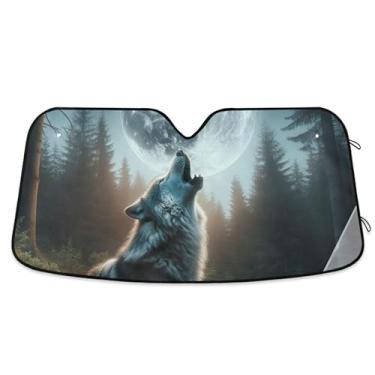 Imagem de Toldo de sol de lua de lobo uivante para para-brisa de carro engraçado personalizado dobrável caminhão carro persianas para-brisa frontal L, 144,8 cm x 80 cm