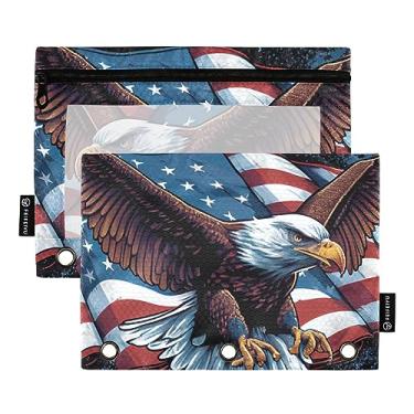 Imagem de GAIGEO Linda bolsa de lápis flamejante com bandeira americana para fichário, bolsa de papelaria, para trabalhadores, escritório, organizador de fichários, Bandeira americana 5, one sizex2