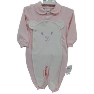 Imagem de Macacão Longo Luxo Bebê Menina Malha Bordado Paraiso 13133-Feminino