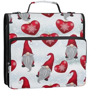 Imagem de Tecido 3 fichários de 3 anéis de gnomos de Natal resistentes e fofos organizadores de fichário com zíper para 500 folhas com alça para escola, 34,5 x 31,5 x 8,9 cm