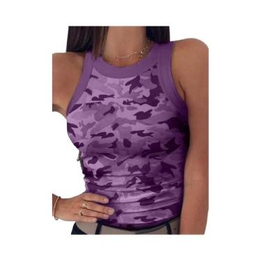 Imagem de Regata Feminina Camuflada Sem Mangas Com Gola Redonda Casual E Elástic