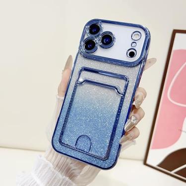 Imagem de HTVJFXCapa carteira com detalhes em glitter degradê para iPhone 17 Pro (Para iPhone 17 Pro/Azul)