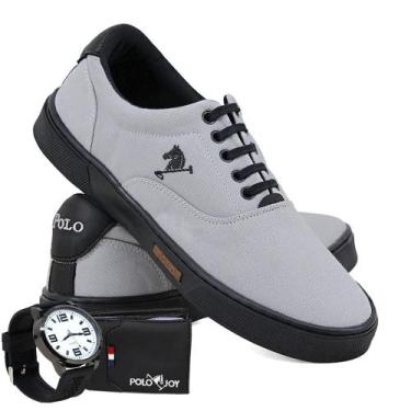 Imagem de Kit Sapatênis Lona com Relógio e Carteira Masculino Casual - Polo Joy,