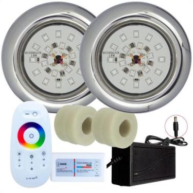 Imagem de Kit 2 Refletores Led 18w RGB Inox e Adaptadores Cano 50mm e Comando pa