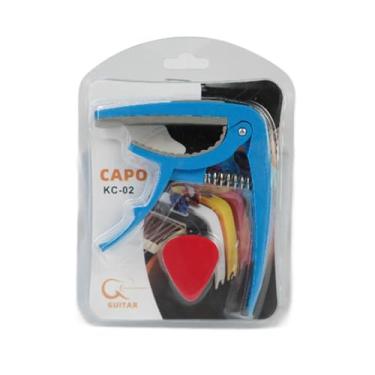 Imagem de Capo de guitarra de liga de alumínio com suporte de palheta embutido para ajuste rápido em guitarras elétricas acústicas, ukuleles e banjos em azul