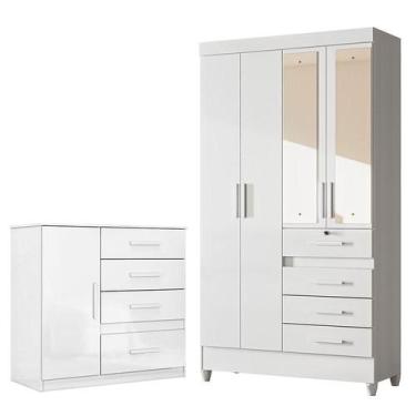 Imagem de Guarda Roupa Infantil Sobral com Espelho e Cômoda Vênus Branco Flex  M