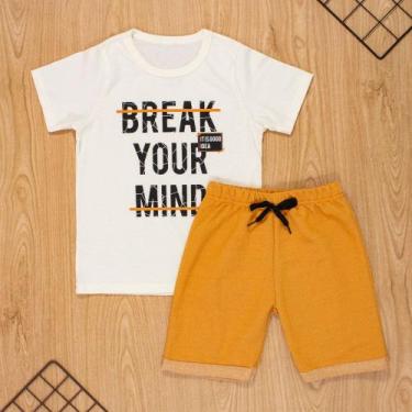 Imagem de Conjunto curto infantil 2 ao 10  algodão break mind creme - Era Uma Ve