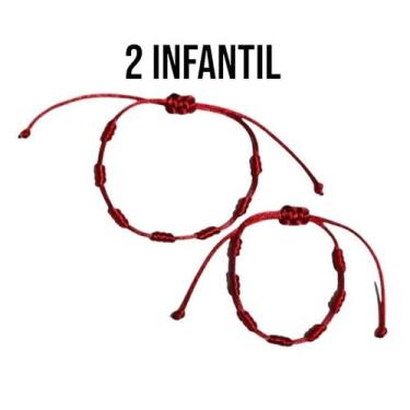 Imagem de kit Pulseira vermelha 7 nós bebê/infantil adulto Kabbalah regulável co