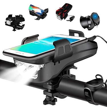 Imagem de Luz de bicicleta 4 em 1 com suporte para celular Farol recarregável buzina deslocamento seguro LED