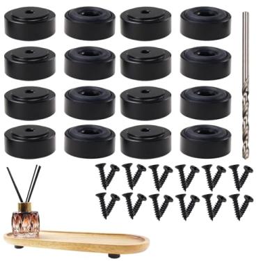 Imagem de Nihfien Pés de metal para paletes com parafusos, 13/40.6 cm L x 3/20.3 cm H Blocos antiderrapantes para madeira, tábua de corte de bambu (preto) (conjunto de 16)