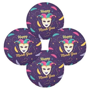 Imagem de Wassud Jogo americano conjunto de 4 tapetes de mesa redondos Happy Mardi Gras para cozinha e jantar tapetes laváveis resistentes ao calor decoração de mesa 39 cm